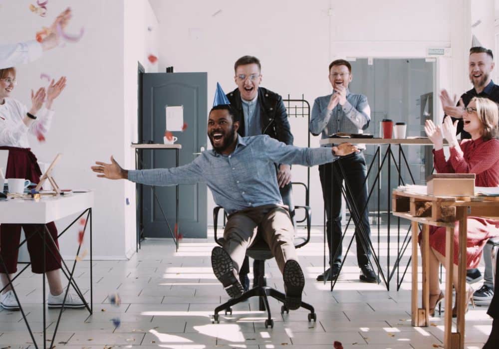 male enjoying his workplace