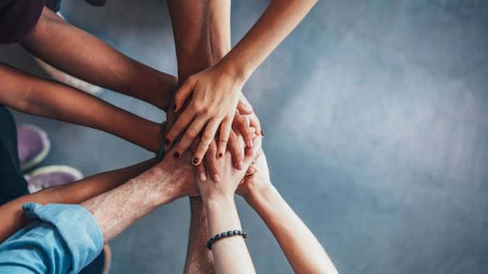 team members holding hands
